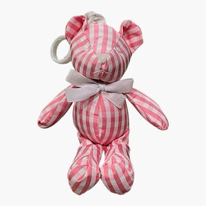 TRVL Design TSA Bear Hug Clip On Baby Toy Plush Gingham Pink Coated Cotton 6"